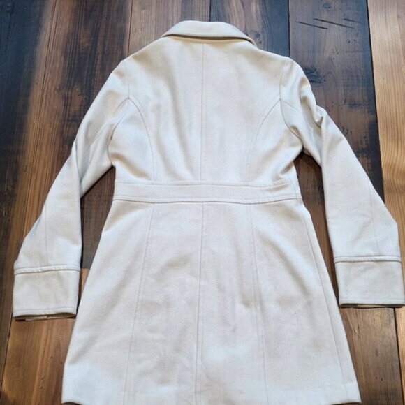 Tulle Anthropologie Women' Cream Wool Blend Pea Coat Mid Length Button Jacket S - Picture 2 of 14